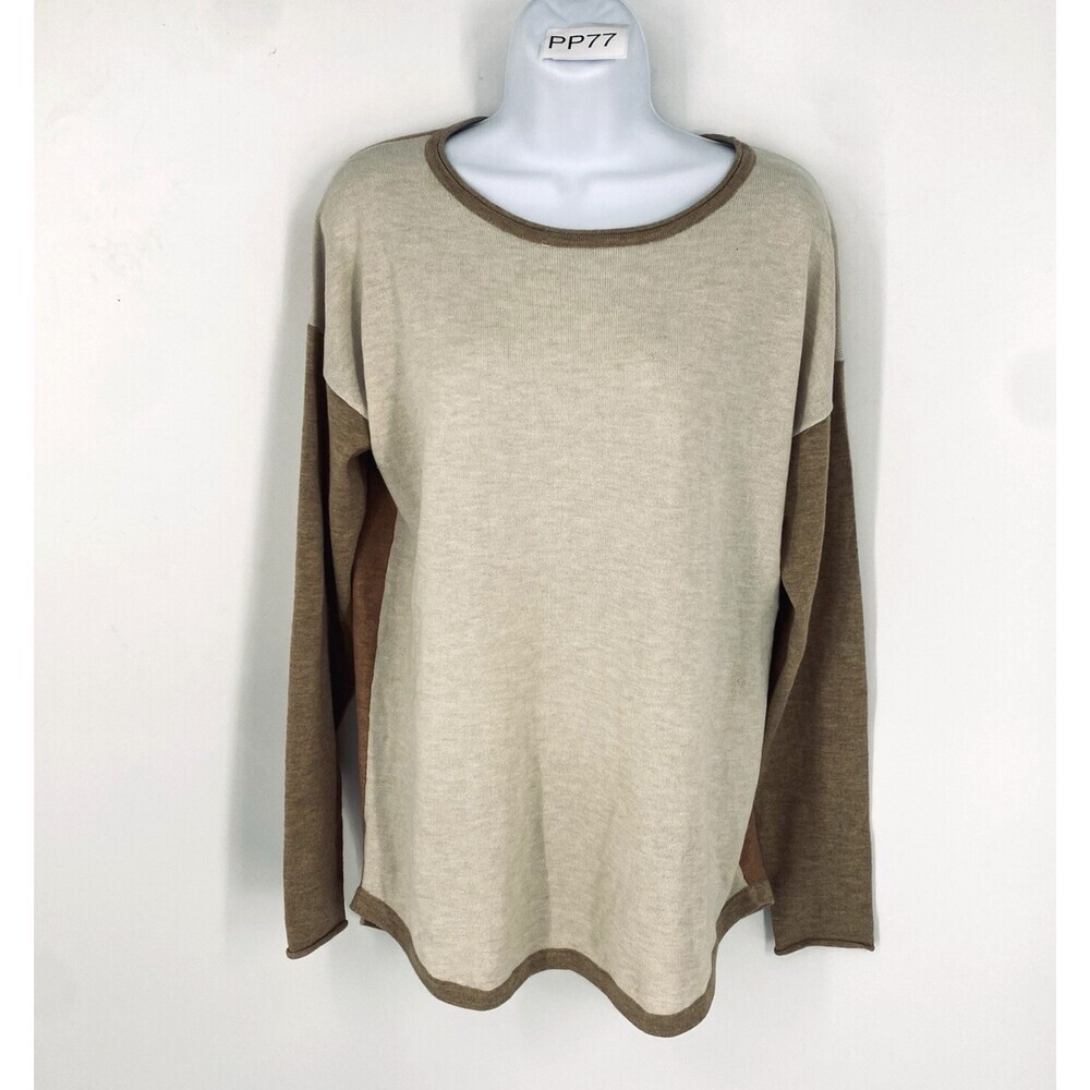 Smart Wool Pull Over Sweater Oatmeal & Brown Long Sleeve Size Medium Women's